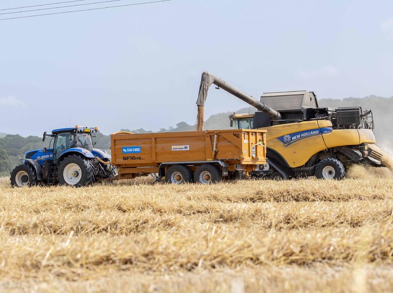 SW Hire Richard Western SF16HS grain trailer, New Holland tractor and combine
