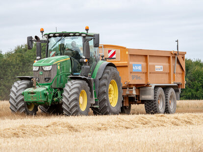 SW Hire Richard Western SF16HS grain trailer and John Deere Tractor