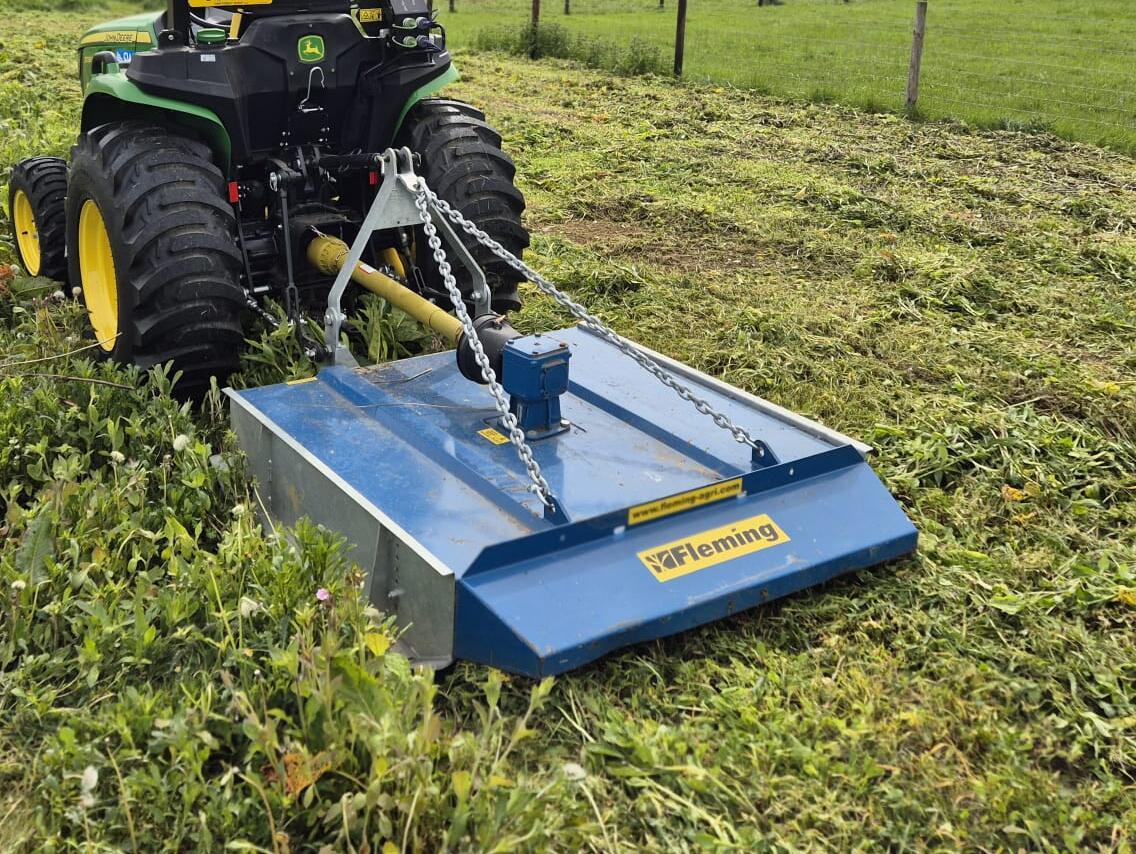 Flemming topper attached on rear to John Deere 3038E compact tractor