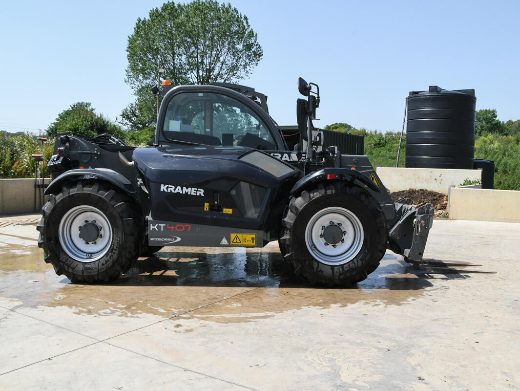 Kramer KT407 telehandler on wash bay