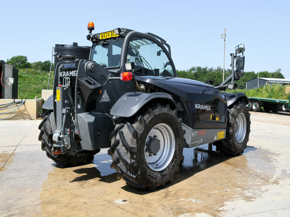 Kramer KT407 telehandler on wash bay