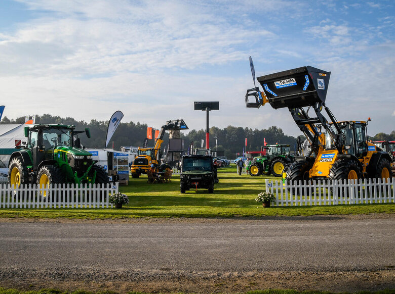 SW Machinery Hire at Newbury Show 2023 - JCB 419s loading shovel & TM320s telehandler, John Deere 7R350 & XUV865M gator