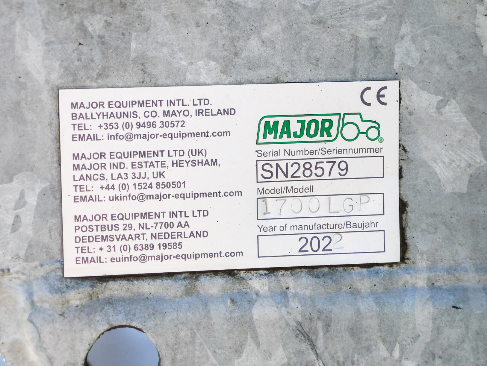 Major tankers 1700 galvanised bowser on a concrete pad