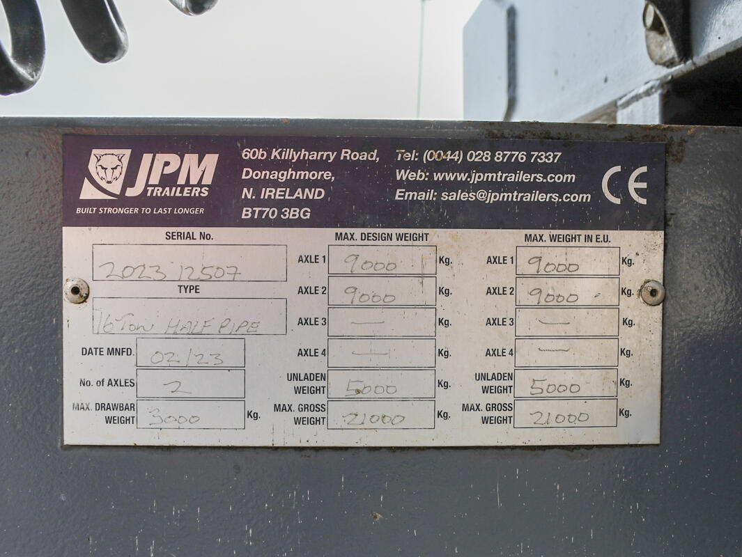 2023 Grey 16t JPM Halfpipe Dump Trailer on a wash bay