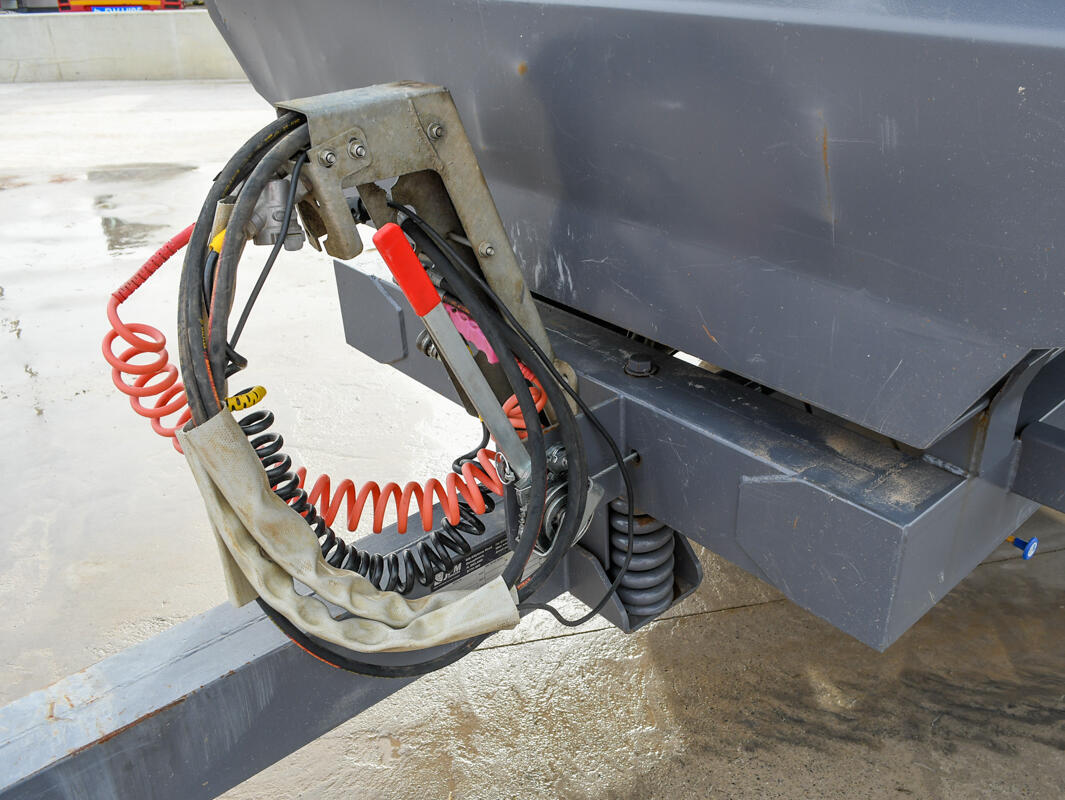 2023 Grey 16t JPM Halfpipe Dump Trailer on a wash bay