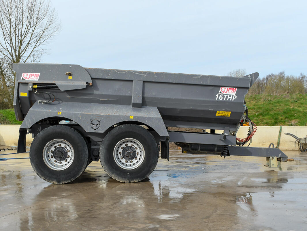 2023 Grey 16t JPM Halfpipe Dump Trailer on a wash bay