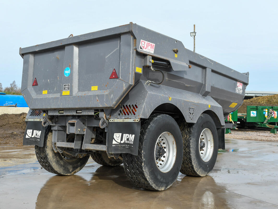 2023 Grey 16t JPM Halfpipe Dump Trailer on a wash bay