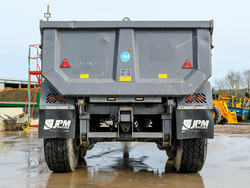 2023 Grey 16t JPM Halfpipe Dump Trailer on a wash bay
