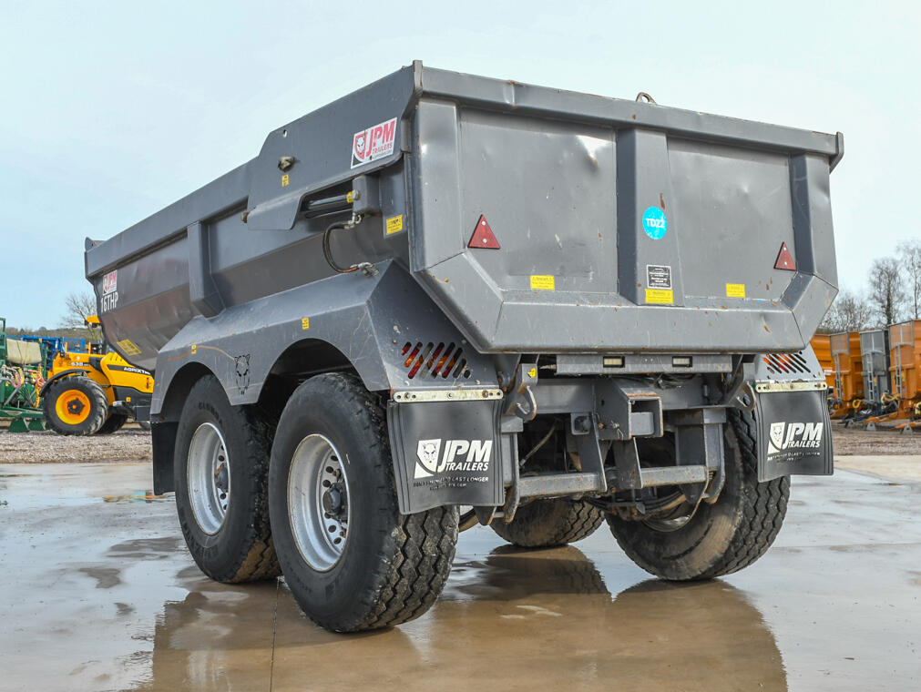 2023 Grey 16t JPM Halfpipe Dump Trailer on a wash bay