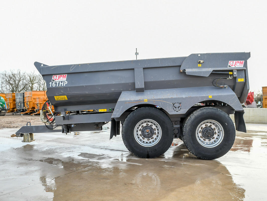 2023 Grey 16t JPM Halfpipe Dump Trailer on a wash bay