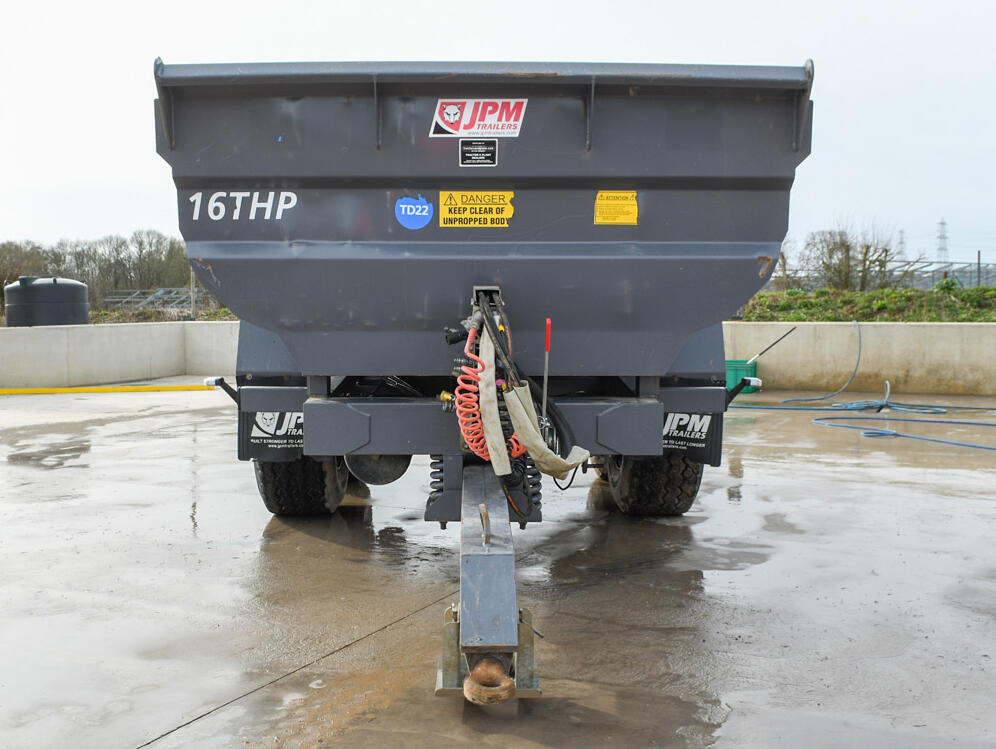 2023 Grey 16t JPM Halfpipe Dump Trailer on a wash bay